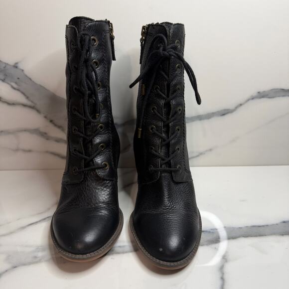 Franco Sarto Women's Black Leather Enzo Boots Sz 7.5 Witchcore Lace-Up Victorian - Picture 2 of 7